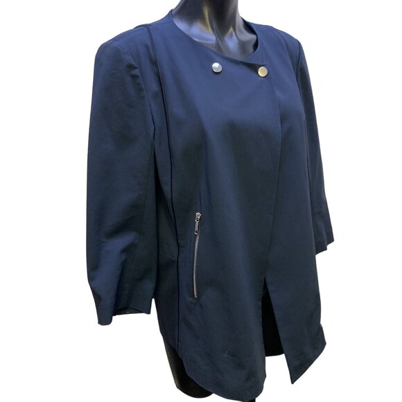 Lafayette 148 Navy Stretch Cotton Jacket Blazer Pockets Size 12 - Picture 2 of 5